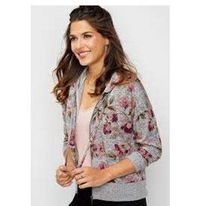 Maurices Women's Floral‎ Print Full Zip Up Drawstring Hoodie, Gray - Size Small